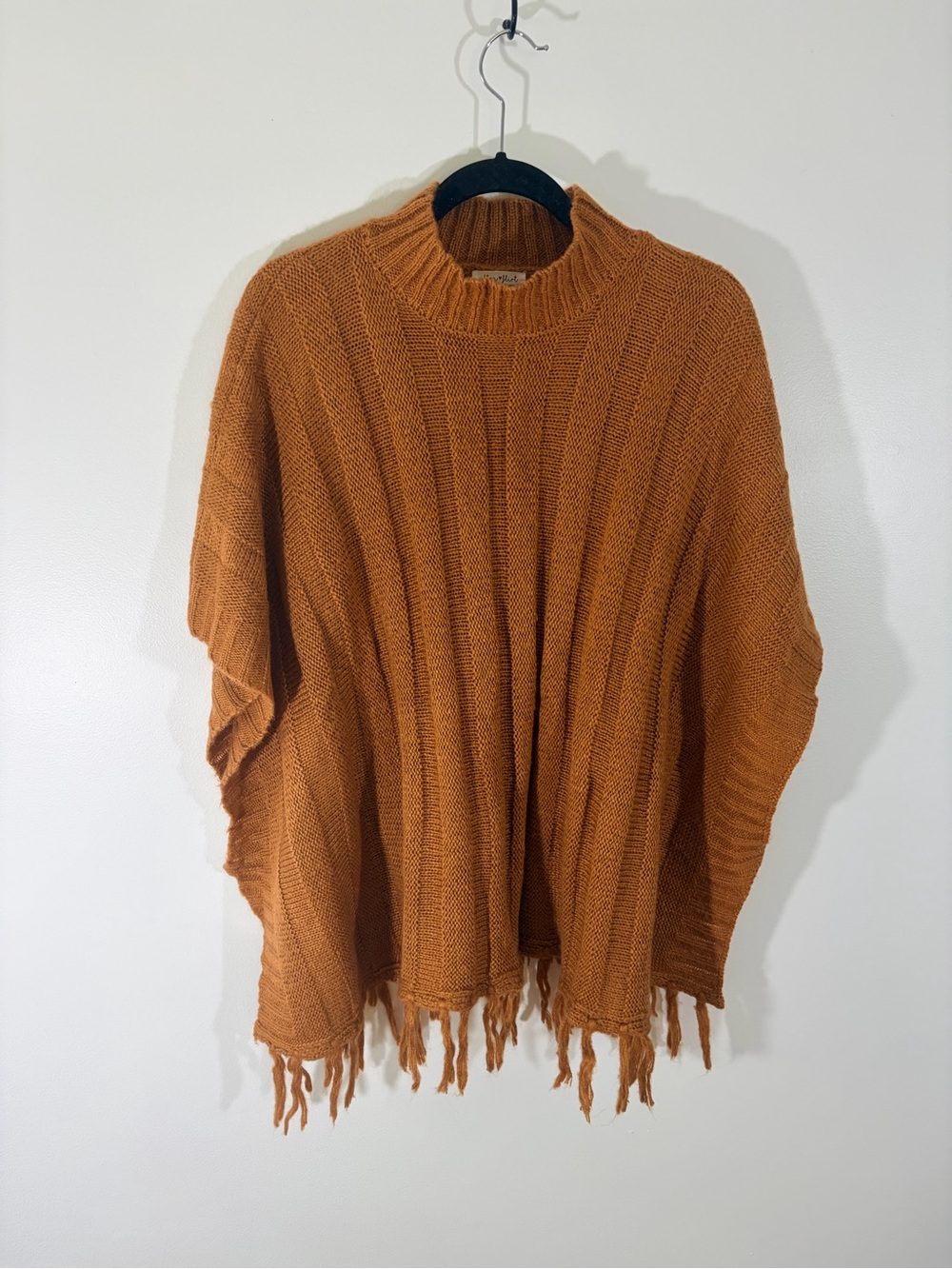 Ultra Flirt Rust Fringe Knit Poncho Sweater - Picture 2 of 9